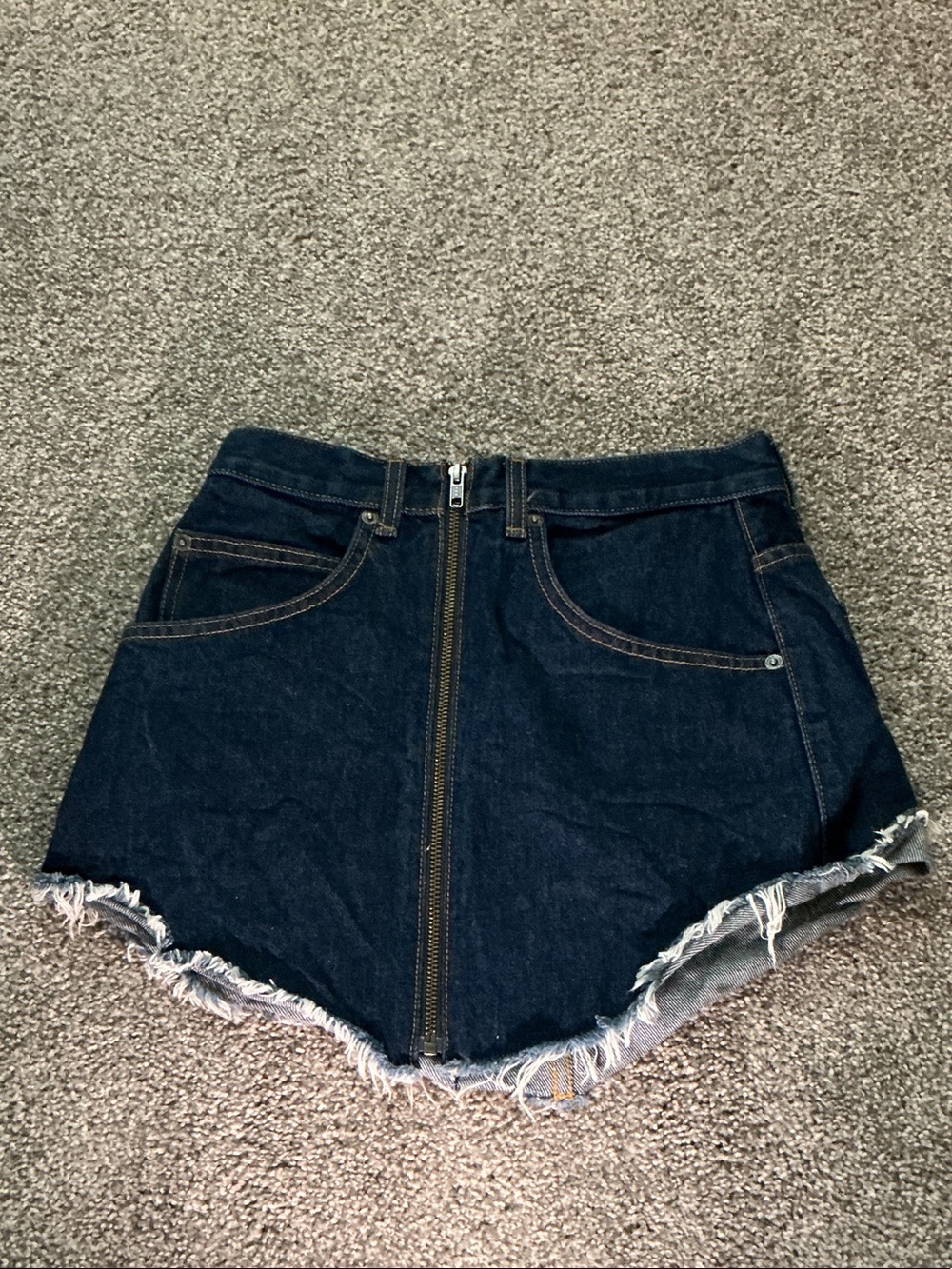 Carmar Dark Blue Denim Zip-Front Frayed Hem Mini Skirt